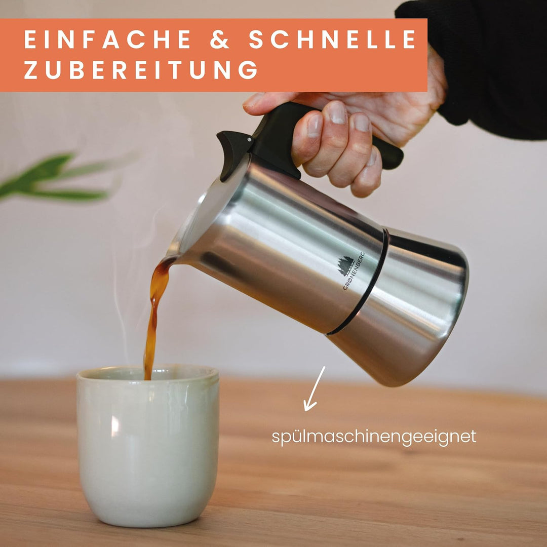 Groenenberg Espressokocher Edelstahl 1-2 Tassen | Espressokanne (100 ml Füllmenge) | Mokkakanne | Ca