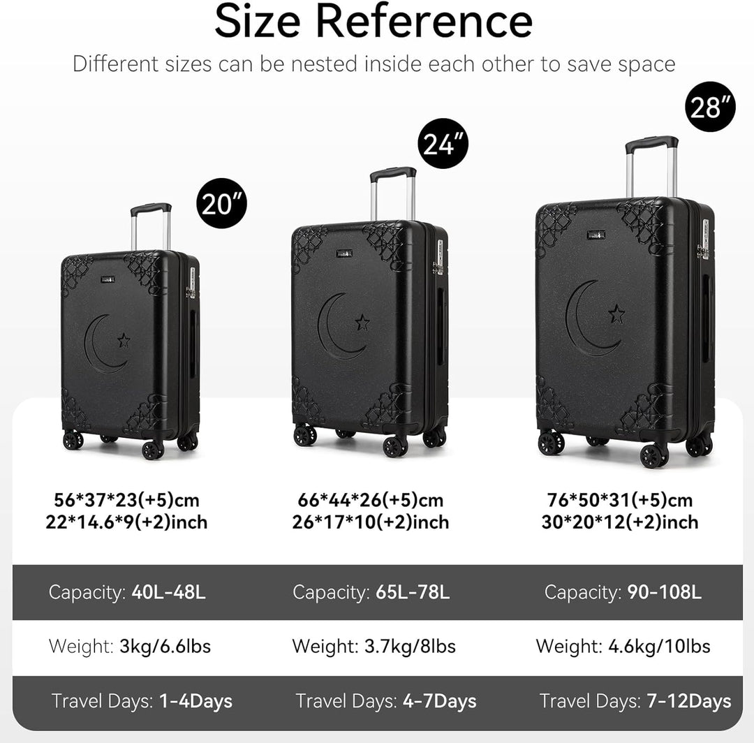 Sea choice Kofferset 3 Telig Hartschalen Erweiterbar Reisekoffer mit 4 Rollen Leicht Trolley Rollkof
