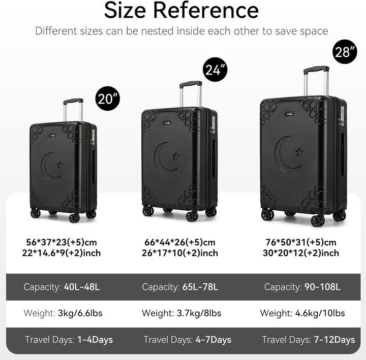 Sea choice Kofferset 3 Telig Hartschalen Erweiterbar Reisekoffer mit 4 Rollen Leicht Trolley Rollkof