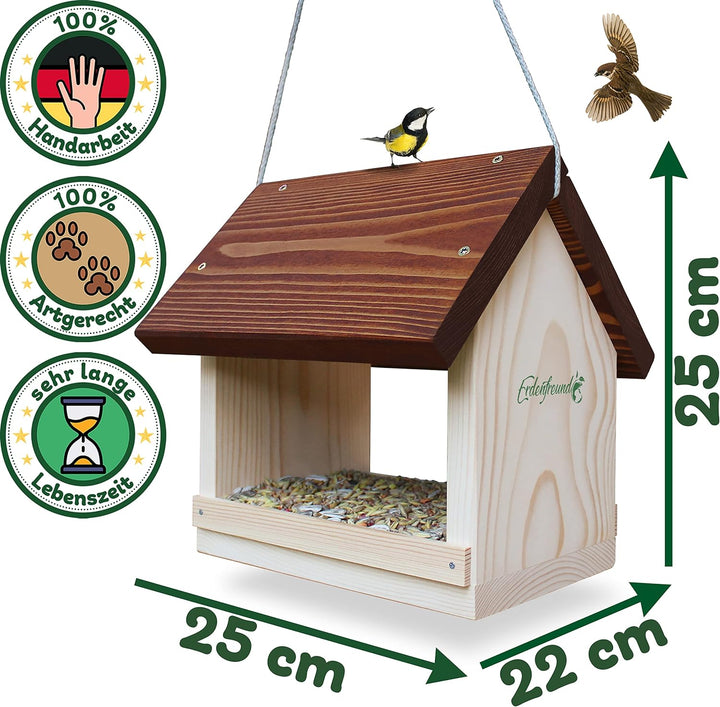 ERDENFREUND® Vogelfutterhaus 2 Grössen mit Leinenkordel reissfest Futterhaus für Vögel wetterfest mi