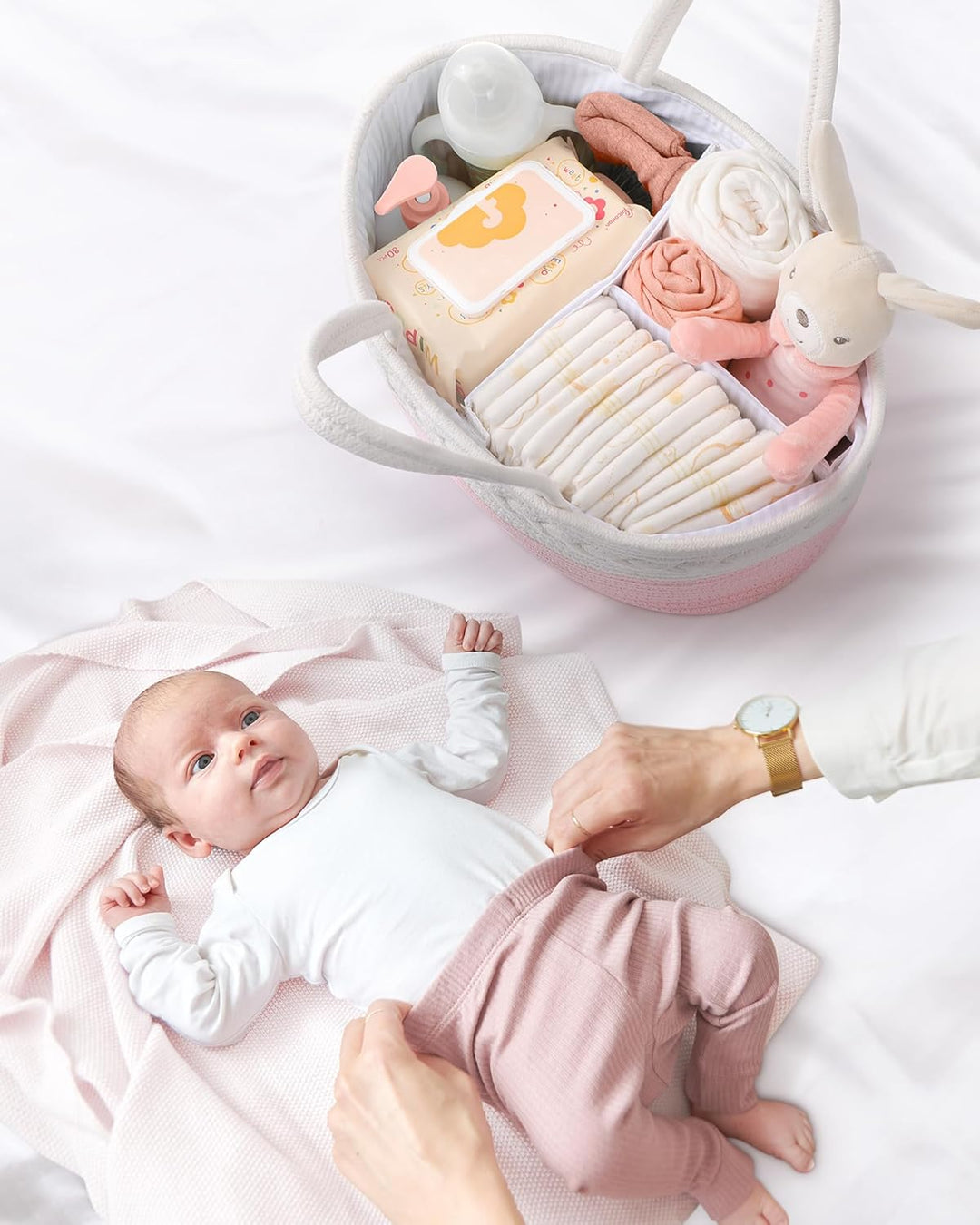 Maliton Baby Windel Caddy Organizer，Wickeltisch Organizer Aufbewahrungskorb mit Herausnehmbaren Fäch