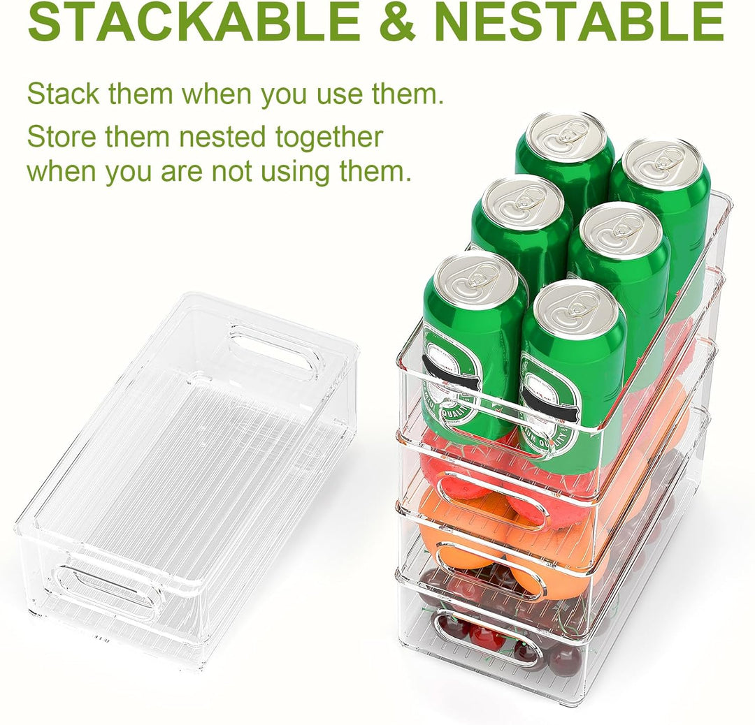 FINEW Kühlschrank Organizer 8er Set (4 Gross/4 Mittel Behälter), Stapelbare Speisekammer Vorratsbehä