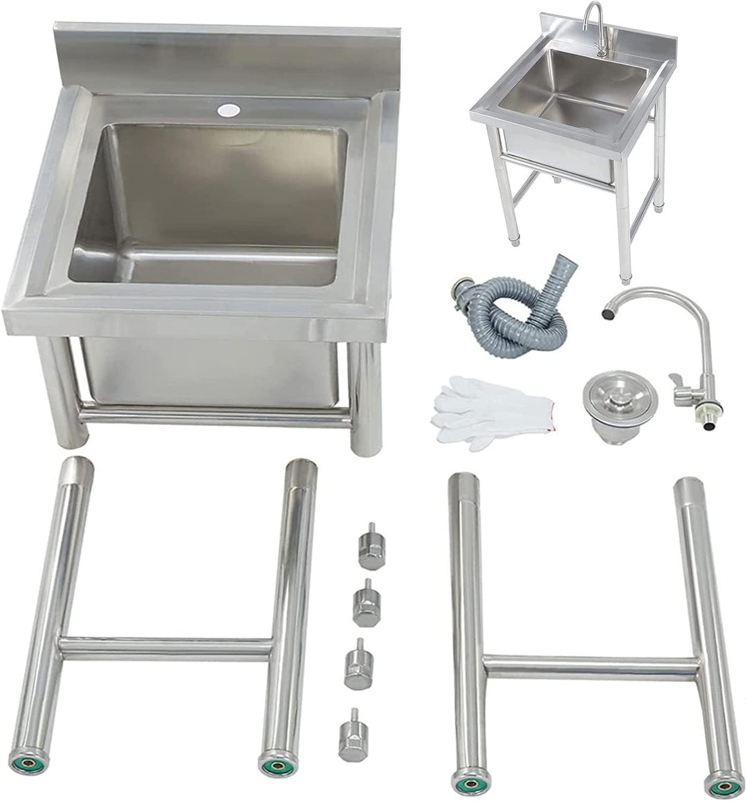 Psfghvz Sink 1 mm Stainless Steel Sink Commercial Sink Freestanding Single Basin Workshop Sink Compl