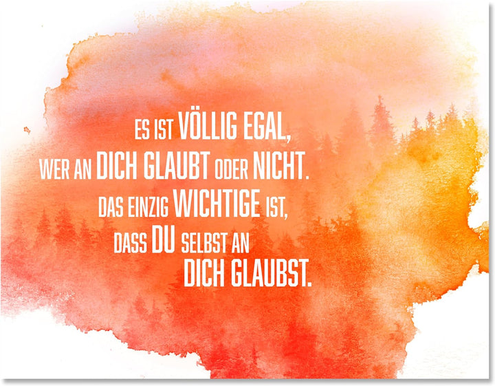 wandmotiv24 Motivations Motiv als Leinwandbild, 100x75cm, Querformat, Glaub an Dich selbst, Orange,