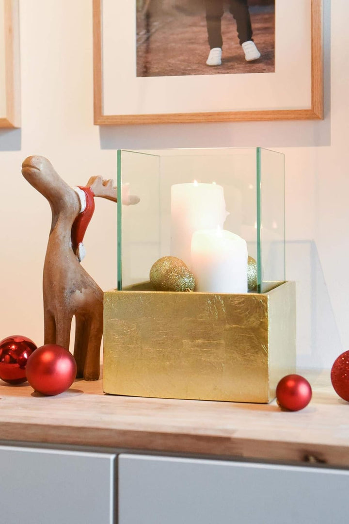 Deko-Windlicht Kerzenhalter viereckig CANDELITA - Gold Hochglanz 20x20x29 20x20x29 Gold Hochglanz, 2