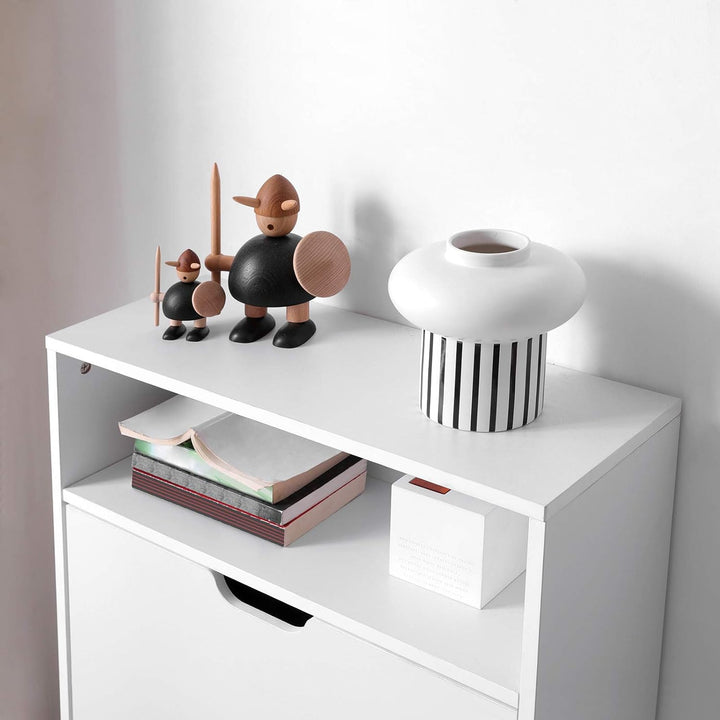 VASAGLE Schuhschrank 2 Klappen, Schuhkipper, Schuhregal, Schuhaufbewahrung, offenes Fach, Trennwand