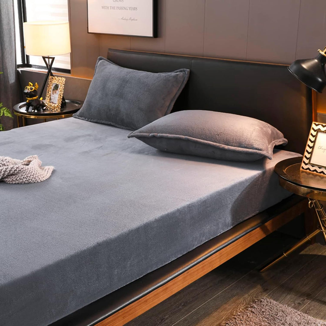 Boqingzhu Flauschige Plüsch Spannbettlaken 160x200cm Grau Fleece Flanell Cashmere Touch Spannbetttuc