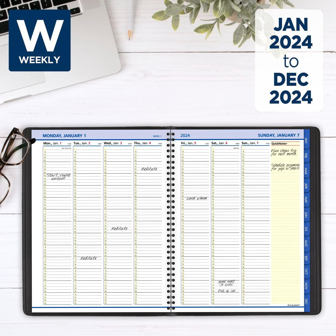 AT-A-GLANCE 769500524 Wochen- und Monatsplaner 2024, QuickNotes, Viertelstündliches Terminkalender,