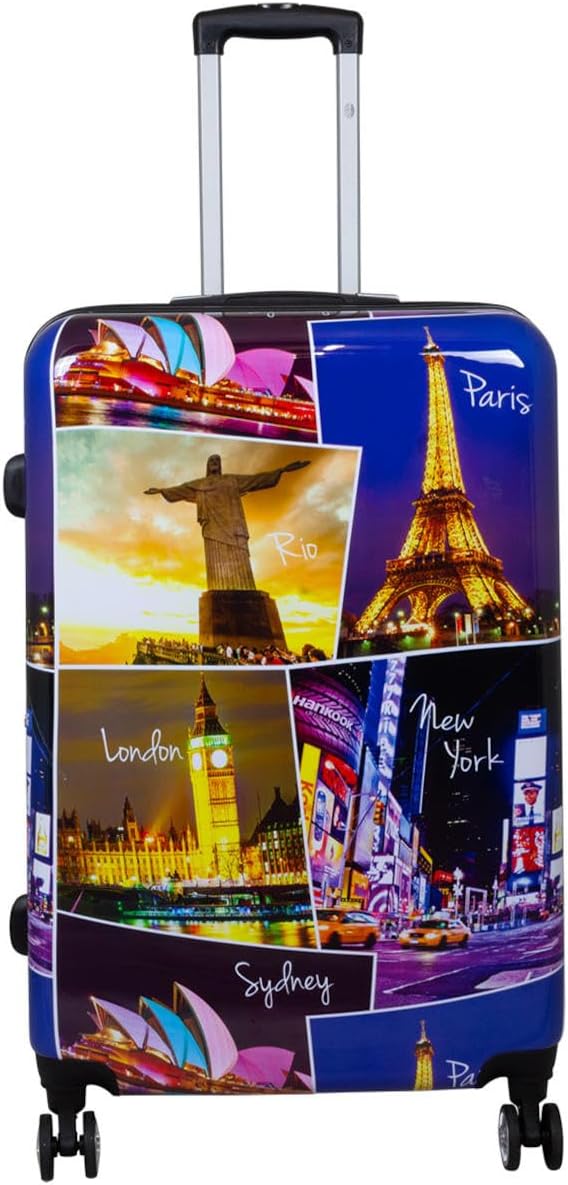 Hartschalen Koffer Trolley mit hochwertigem Motiv Print Five Cities mit Dehnfalte, Grösse XL