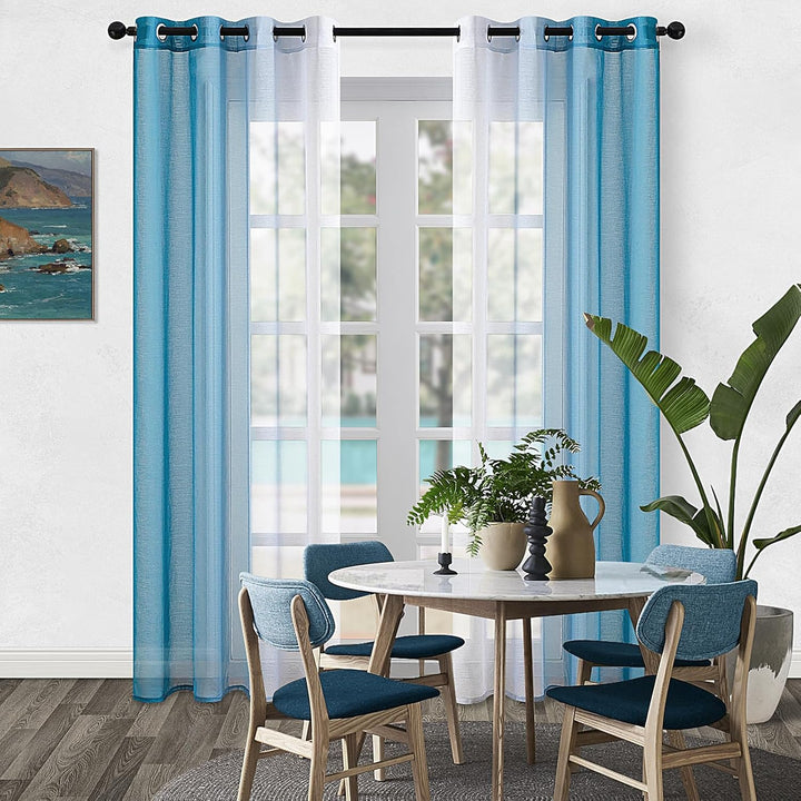 Topfine Farbverlauf Vorhang Türkis und Weisse Gardinen Halbtransparent Vorhänge 225 cm Lang Wohnzimm