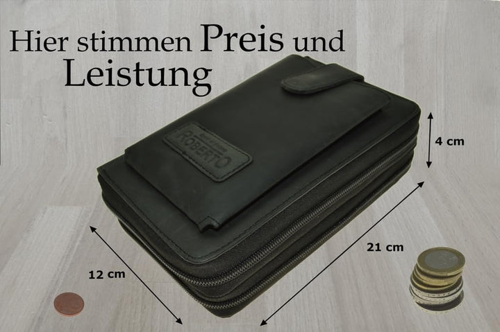 flevado Grosse Geldbörse Buisness Tasche Vintage Büffelleder Roberto Handgelenk Tasche Urlaubs Reise
