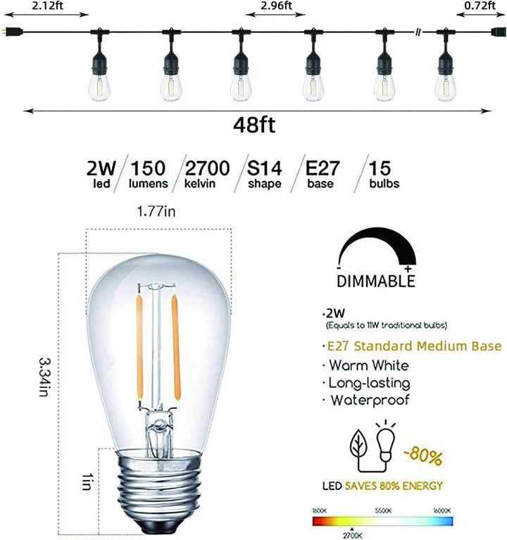 Svater LED Lichterkette Aussen,S14 30M lichterkette Glühbirnen Wasserdicht IP65 mit 30+2 E27 150lm 2