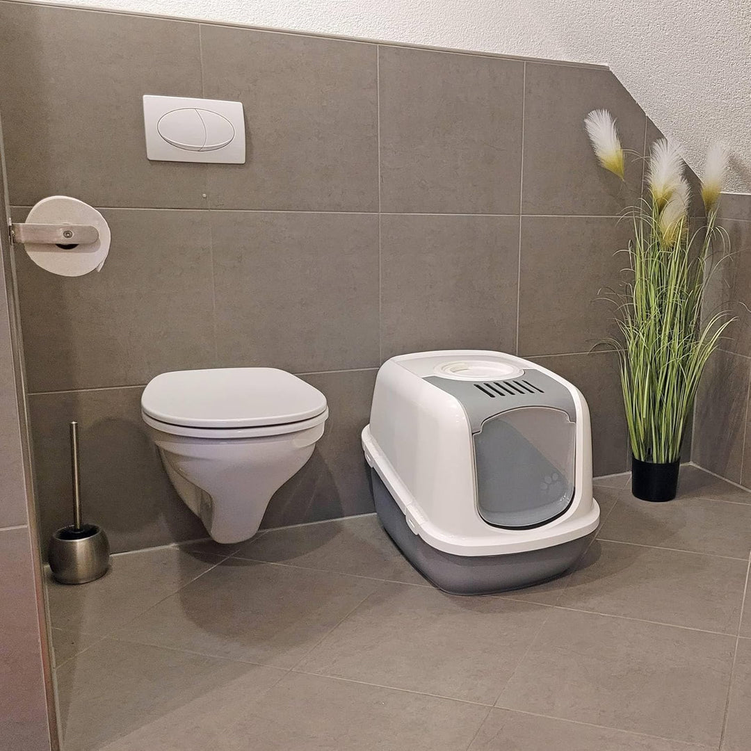 XXL Katzentoilette NESTOR JUMBO weiss-grau speziell für grosse Katzenrassen