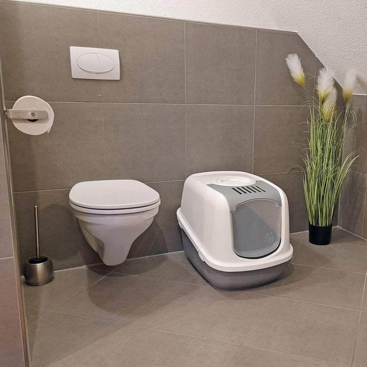 XXL Katzentoilette NESTOR JUMBO weiss-grau speziell für grosse Katzenrassen