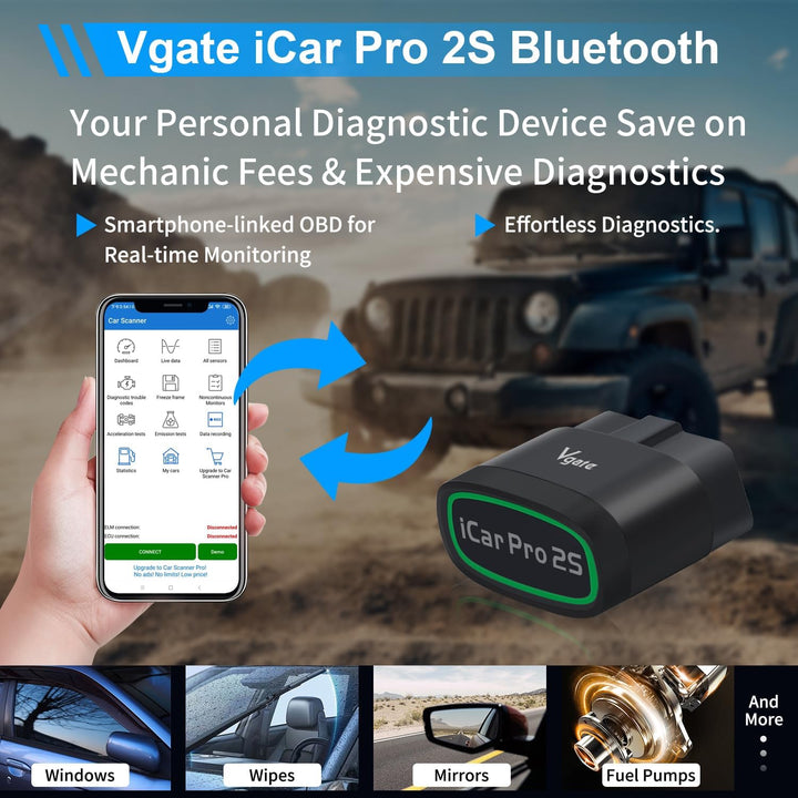 Vgate iCar Pro 2S Bluetooth OBD2 Diagnostic Tool for iOS, Android & Windows, Auto Scan Tool Supports