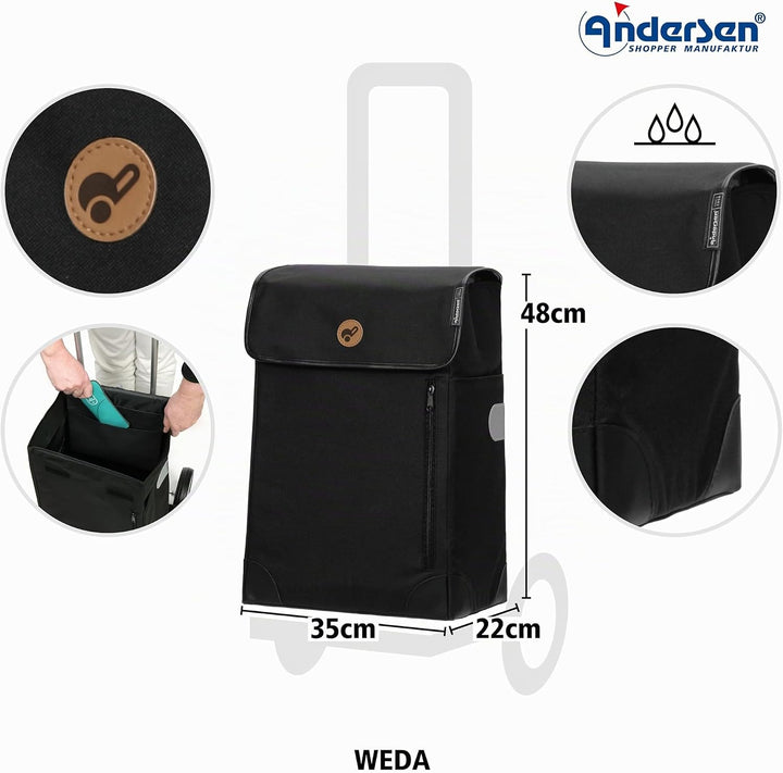 Andersen Einkaufstrolley Ersatztasche - 36 Liter - Seiten- & Fronttasche - extra Innenfach - wassera