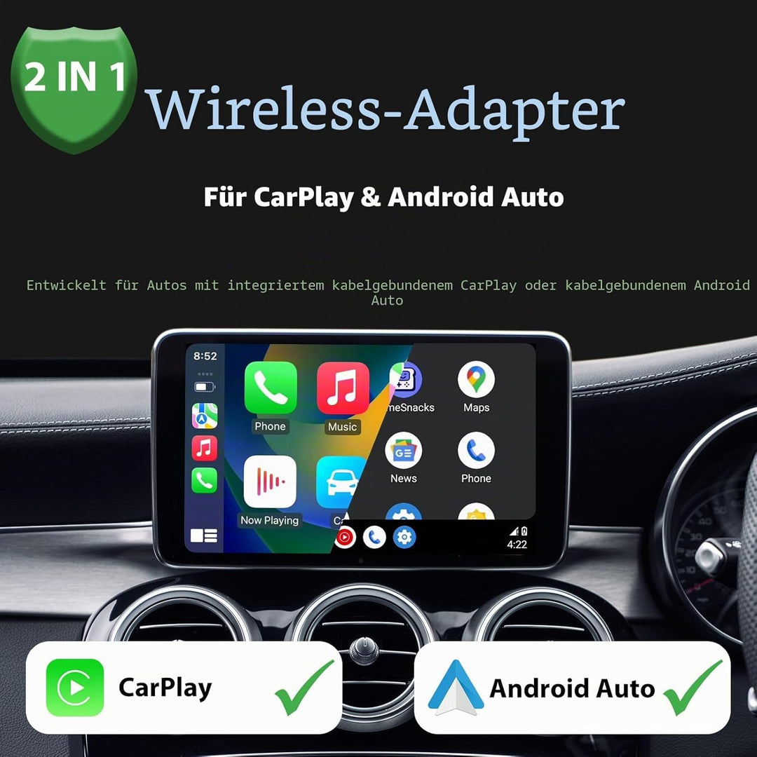 2 in 1 Wireless CarPlay & Android Auto Adapter - Mini Plug & Play USB Dongle, Kompatibel mit Autos a