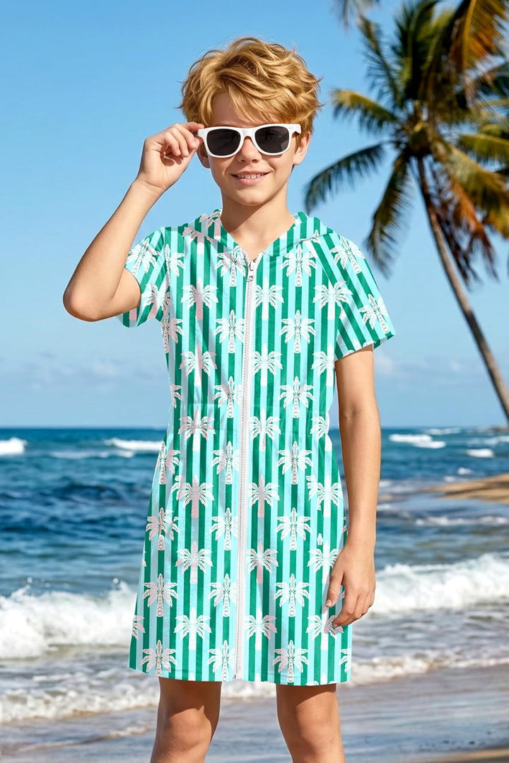 BesserBay Kinder Badeponcho Kapuze mit Taschen Frottee Bademantel Elastischer Bund Zip Surf Poncho H