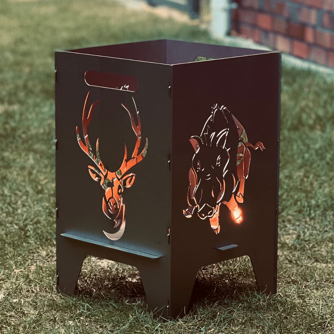 Feuertonne (50cm) Mit Motiv (50cm Hirsch & Wildschwein), 50cm Hirsch & Wildschwein