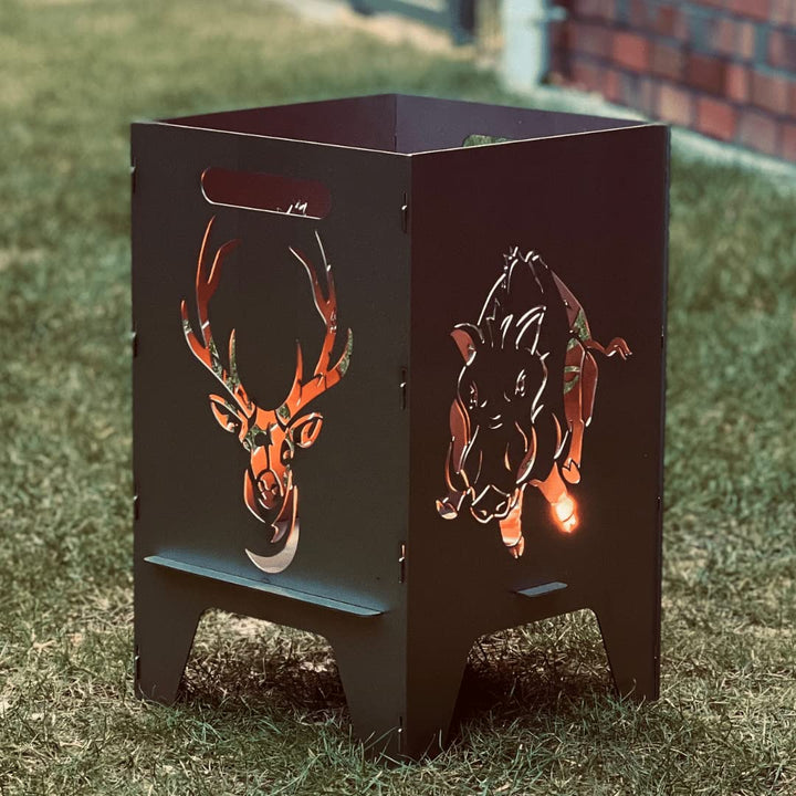Feuertonne (50cm) Mit Motiv (50cm Hirsch & Wildschwein), 50cm Hirsch & Wildschwein