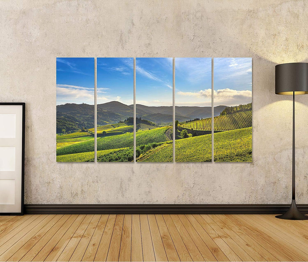 islandburner Bild auf Leinwand Radda Chianti Weinberg Panorama Sonnenuntergang Toskana Italien Herbs