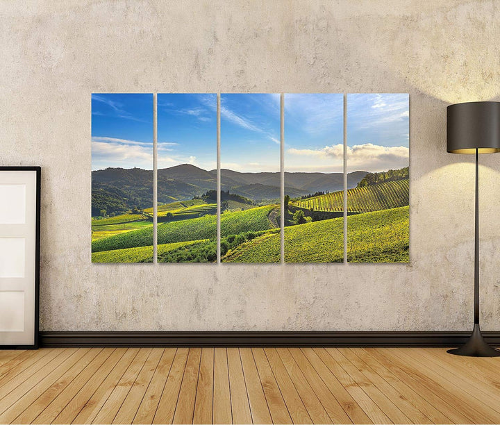 islandburner Bild auf Leinwand Radda Chianti Weinberg Panorama Sonnenuntergang Toskana Italien Herbs