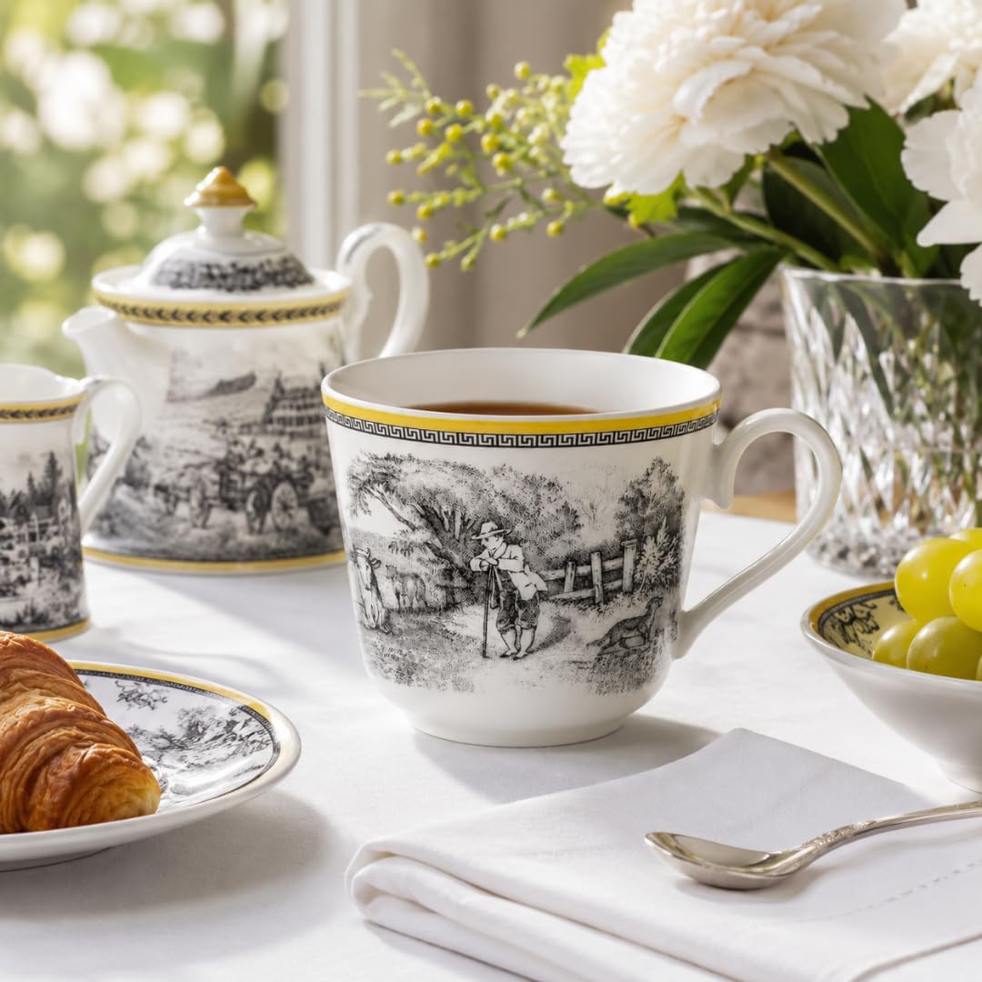 Villeroy und Boch Audun Ferme Tasse, 350 ml, Höhe: 8cm, Premium Porzellan, Weiss/Bunt Landhaus &amp; Rus