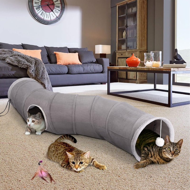 Ownpets Katzentunnel, Cat Tunnel, Katzentunnel Stoff mit Ball und Cat Teaser, Spieltunnel für Katze