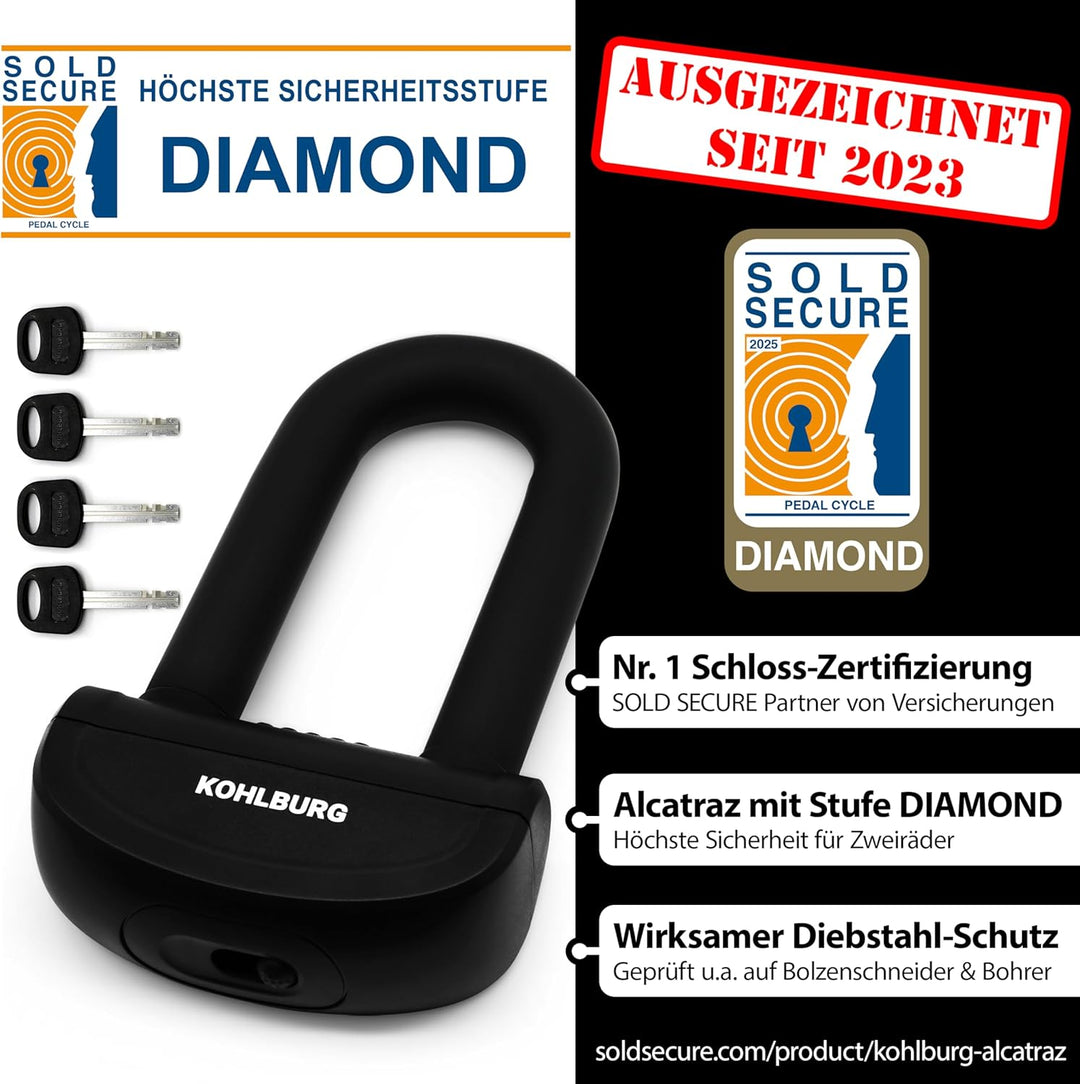 KOHLBURG 6kg massives 150cm VdS Sicherheits- Motorradschloss Typ Alcatraz, 13mm Spezialstahl-Kette,