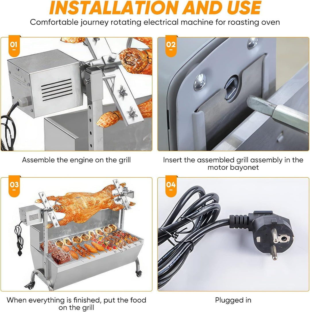grillmotor für grillspiess 220V, SP-S40 Edelstahl BBQ Grill Zubehör Bräter Elektromotor Ziegenschwei