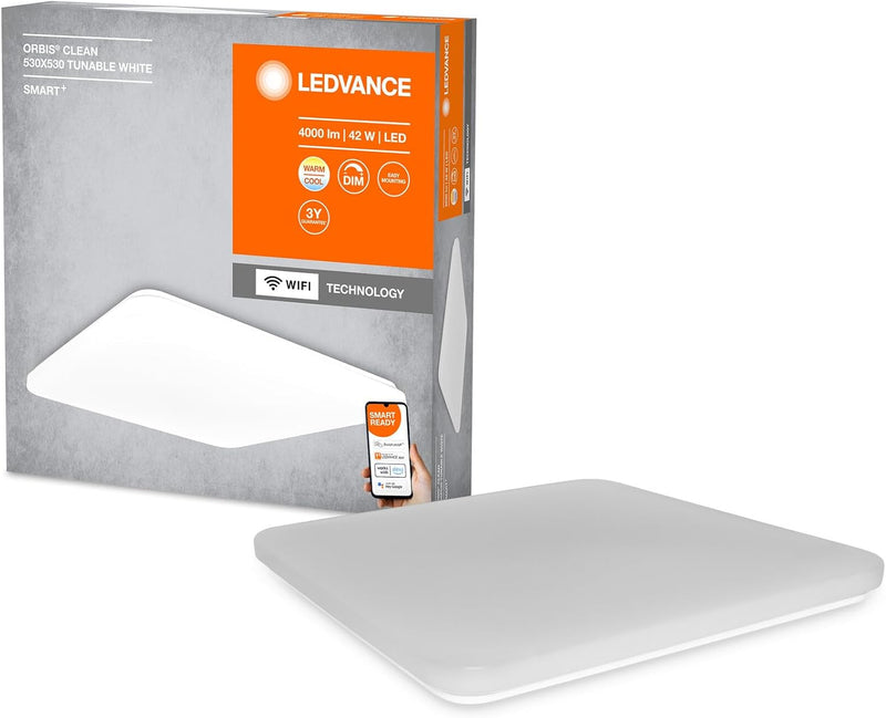 LEDVANCE ORBIS CLEAN SMART+ Wi-Fi 53x53cm, dimmbare LED Deckenleuchte, LED Lampe für Wohnbereich, 42