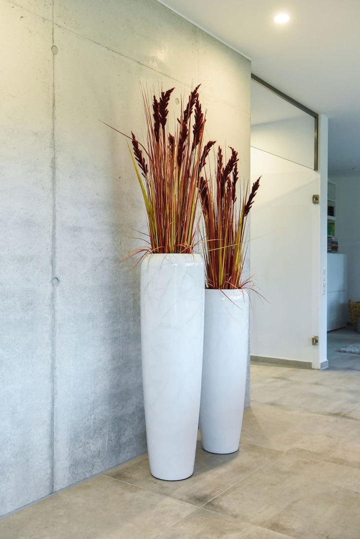 VIVANNO Pflanzkübel Pflanzgefäss Bodenvase exklusiv Cavita Weiss Marmor Hochglanz 34 x 97 cm Weiss M