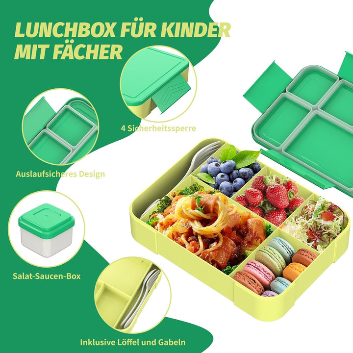 Brotdose Kinder mit Fächern 1300ml Lunchbox für Kinder, Auslaufsichere Bento Box mit 5 Fächern Beste