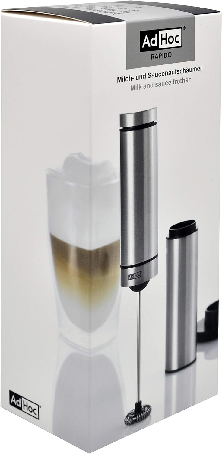 AdHoc MS10 Batteriebetriebener Milch- und Saucenschäumer RAPIDO mit Ständer, Edelstahl/Kunststoff Si