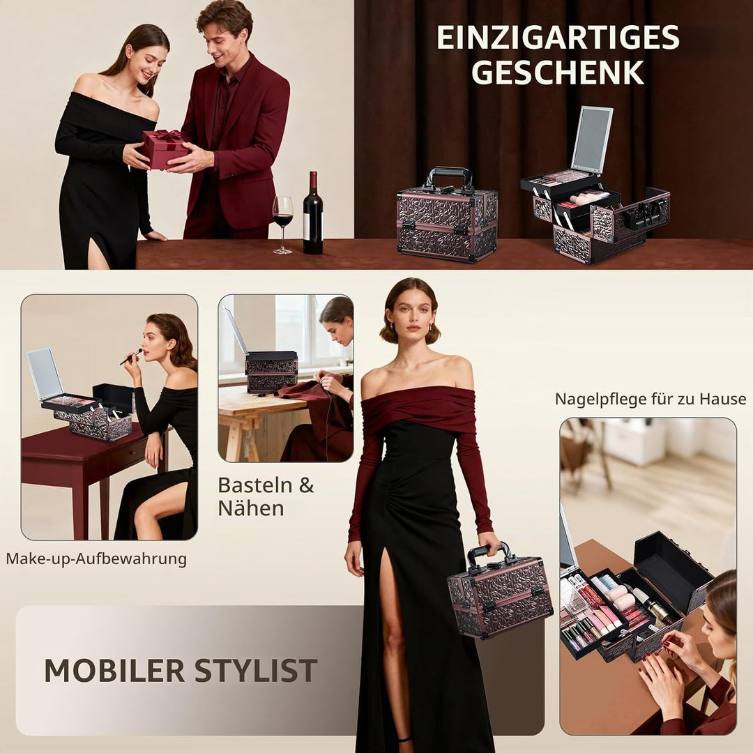 Kosmetikkoffer Schminkkoffer Leer Make up Koffer mit Spiegel Abschliessbare Beauty Case Nagelkoffer