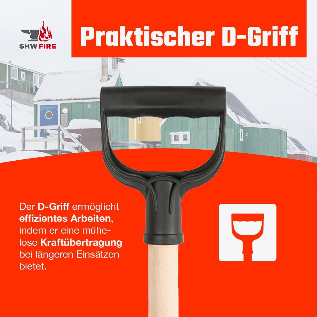 SHW-FIRE 59026 Schneeschieber Schneeschaufel Kunststoff 50 cm breit mit rundem Stiel Holz 130 cm lan