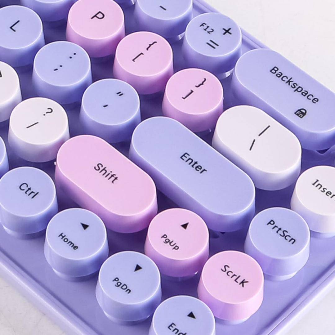 Sarini Kabellose kompakte Tastatur-Maus-Kombination, 2,4 GHz, Retro, rund, 68 Tasten, Pastellviolett