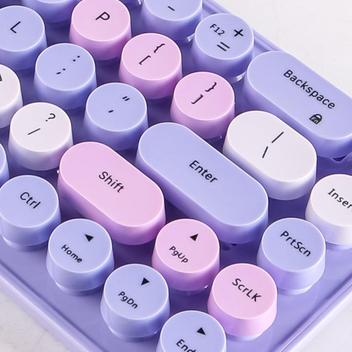 Sarini Kabellose kompakte Tastatur-Maus-Kombination, 2,4 GHz, Retro, rund, 68 Tasten, Pastellviolett