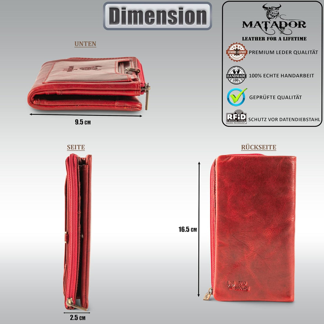 MATADOR |Puebla| Leder Portemonnaie Damen Rot Mittelgross mit edler Geschenk Box | Elegante Rote Gel