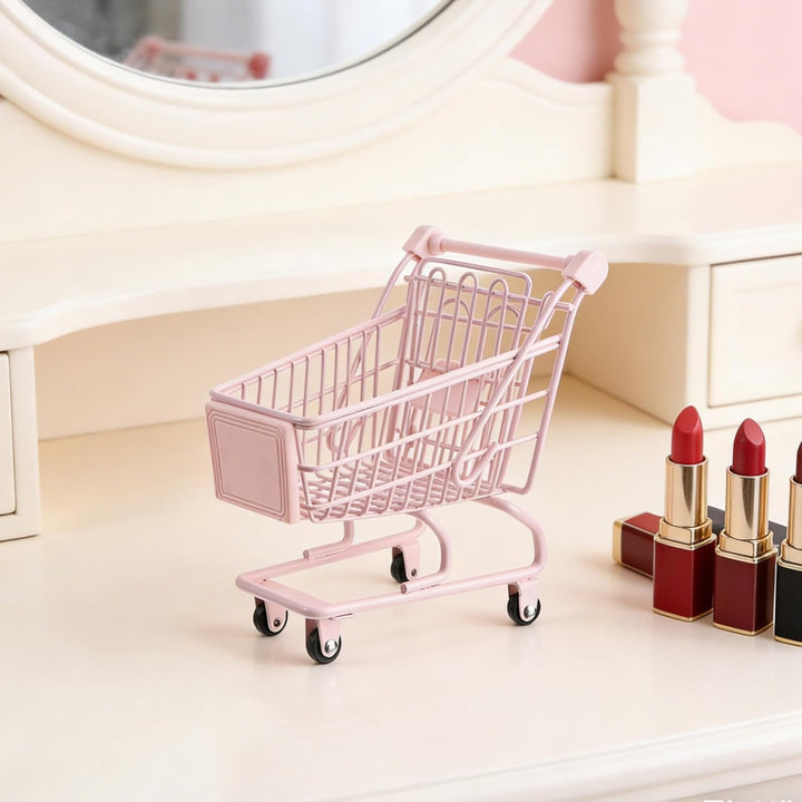 HEMOTON Kleiner Miniatur Einkaufswagen für Mädchen Aufbewahrungswagen aus Kunststoff in Pink Schreib