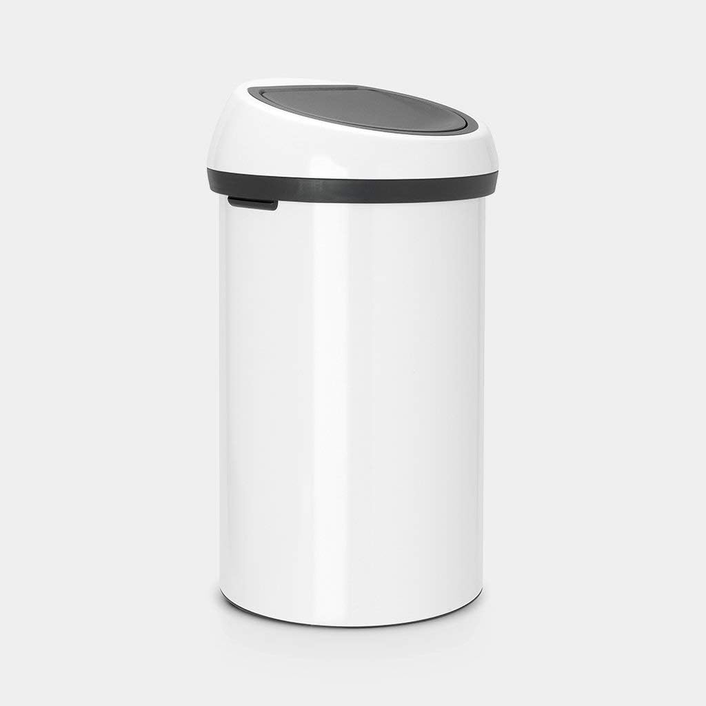 Brabantia 108686 Abfalleimer Touch Bin 60 L mit Deckel in weiss/grau, Plastik, Weiss, 58 x 28 x 28 c