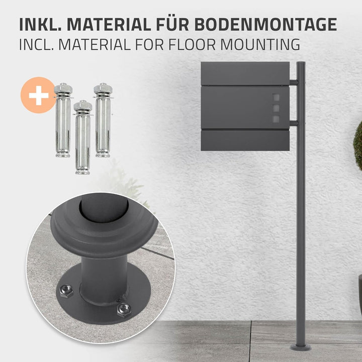 ML-Design Briefkastenständer pulverbeschichteter Edelstahl Anthrazit Gesamthöhe 120 cm Rund Freisteh