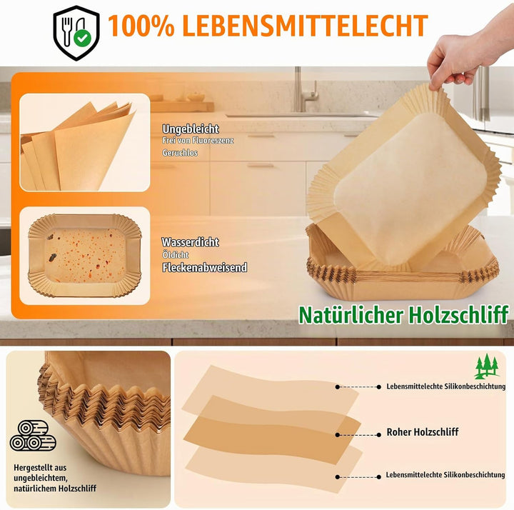 200 Stück Backpapier für Ninja AF500EU Heissluftfritteuse, Heissluftfritteuse Quadrat für 5.2-10.4 L