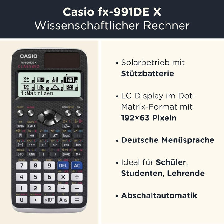 CALCUSO Sparpaket: Casio FX-991 DE X technisch-wissenschaftlicher Taschenrechner + WYNGS Schutztasch