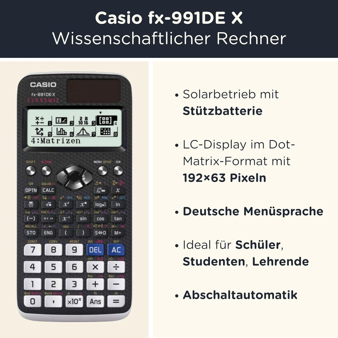 CALCUSO Sparpaket: Casio FX-991 DE X technisch-wissenschaftlicher Taschenrechner + WYNGS Schutztasch