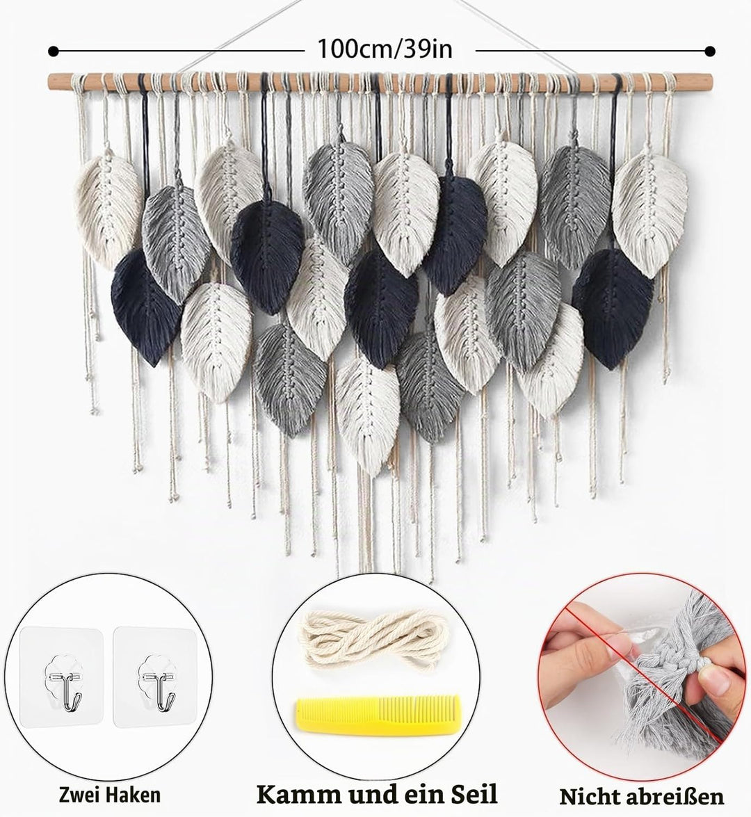Weldomcor Grosser Wandbehang Wandteppich, Boho Makramee Gewebte Handgemachte Quaste Blatt Tapisserie