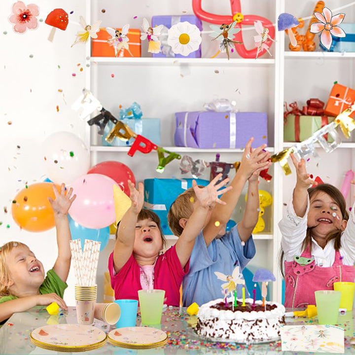 FAELNK Partygeschirr Set Fee Party Geburtstagsdeko Mädchen Feen Geburtstag Partygeschirr Set Bunt Pa