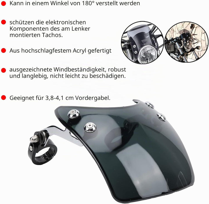 KIMISS Motorrad Windschutzscheibe, Windschutzscheibe Windabweiser Scheinwerferverkleidung 180° Verst
