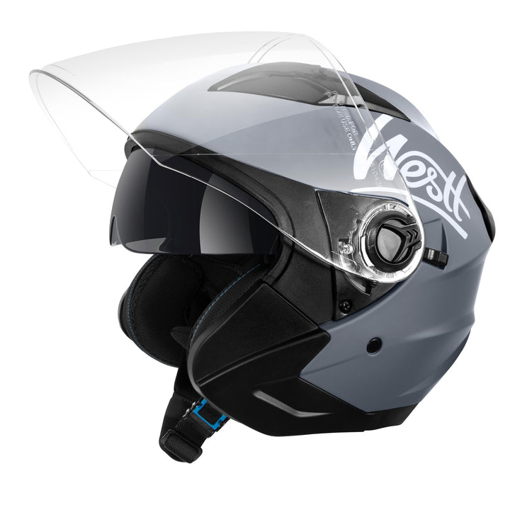 Westt Jethelm mit Visier &amp; Sonnenblende Motorradhelm Herren Damen Rollerhelm Mopedhelm Mofa Chopper