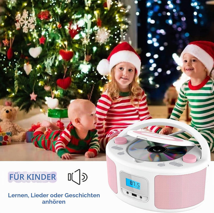 Tragbarer CD-Player Boombox mit Bluetooth | Fernsteuerung | FM-Radio | USB | MP3-Wiedergabe | Kompat